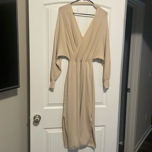 Cream Cotton Sweater Dress with Double Slits Medium Women